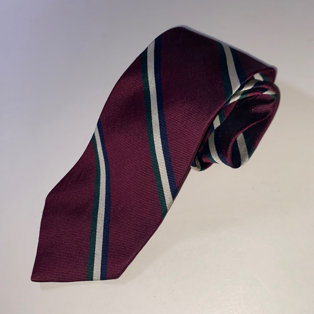 Brooks Brothers Mens Silk Tie Burgundy Navy Green White Repp Stripe Made in USA